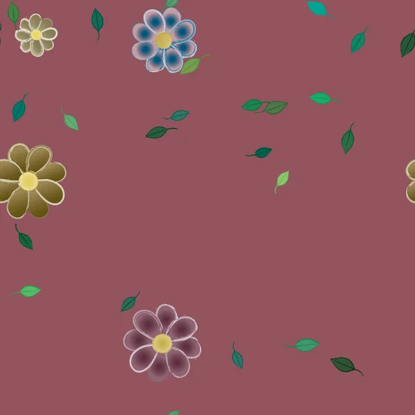 Flores Simples Con Hojas Verdes Composición Libre Ilustración Vectorial — Archivo Imágenes Vectoriales