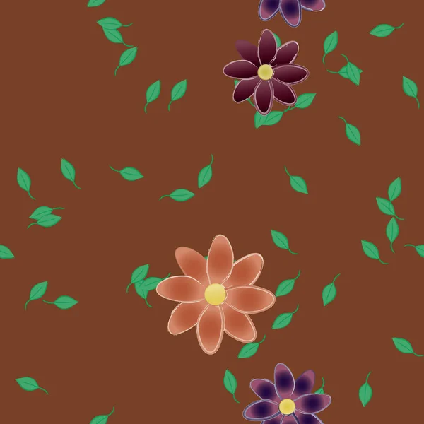 Flores Simples Con Hojas Verdes Composición Libre Ilustración Vectorial — Vector de stock