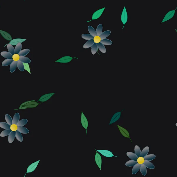 Hermosa Composición Con Flores Colores Simples Hojas Verdes Fondo Ilustración — Archivo Imágenes Vectoriales