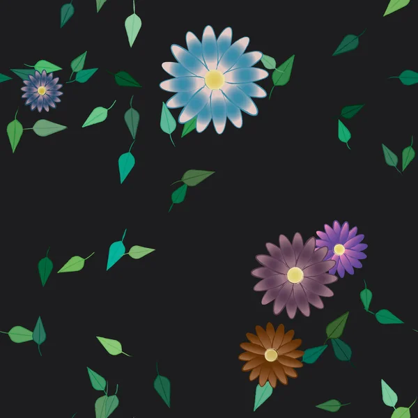 Modèle Vectoriel Avec Des Fleurs Colorées Simples Des Feuilles Vertes — Image vectorielle