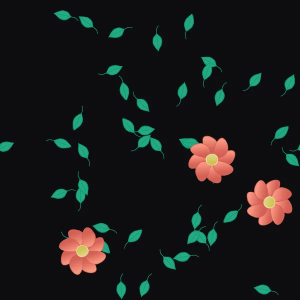 Flores Simples Con Hojas Verdes Composición Libre Ilustración Vectorial — Vector de stock