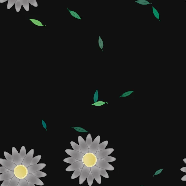 Modèle Vectoriel Avec Des Fleurs Colorées Simples Des Feuilles Vertes — Image vectorielle