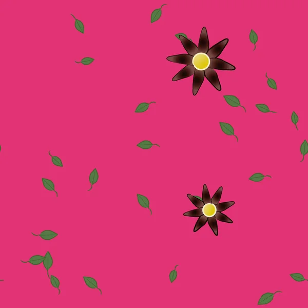 Plantilla Vector Con Flores Coloridas Simples Hojas Verdes — Archivo Imágenes Vectoriales