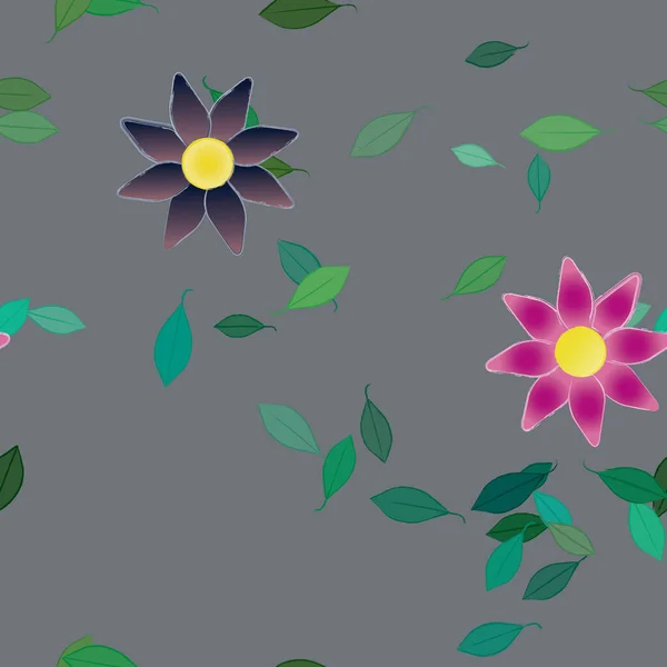 Flores Coloridas Folhas Verdes Fundo Ilustração Vetorial —  Vetores de Stock