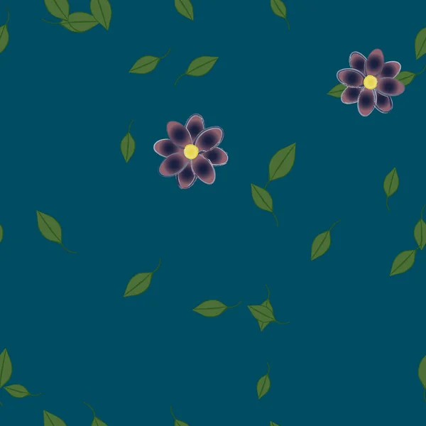 Composición Diseño Con Flores Simples Hojas Verdes Ilustración Vectorial — Vector de stock