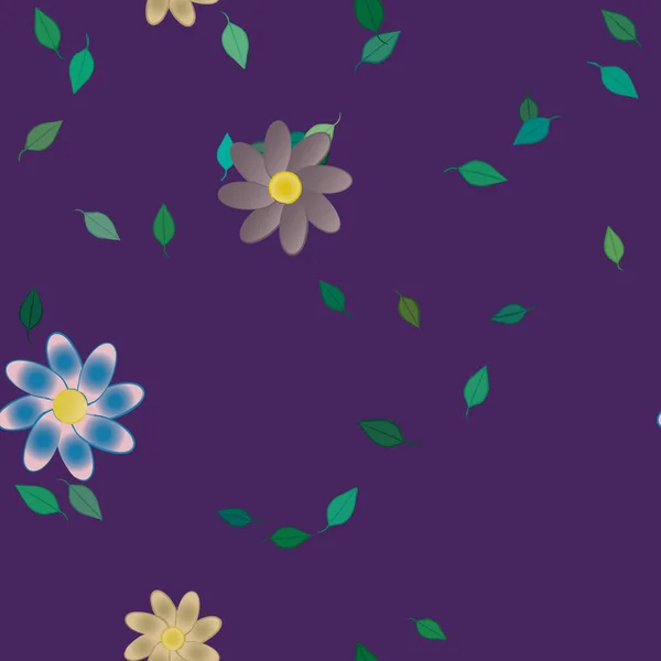 Flores Simples Con Hojas Verdes Composición Libre Ilustración Vectorial — Archivo Imágenes Vectoriales