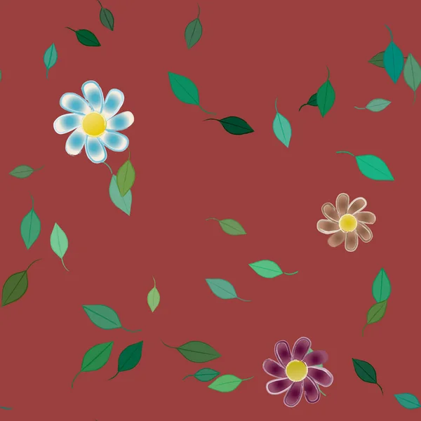 Flores Con Hojas Verdes Composición Libre Ilustración Vectorial — Archivo Imágenes Vectoriales