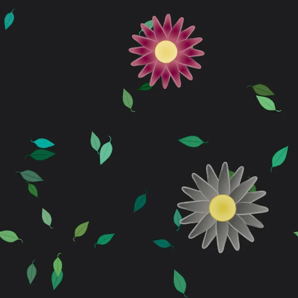 Fleurs Simples Avec Des Feuilles Vertes Composition Libre Illustration Vectorielle — Image vectorielle