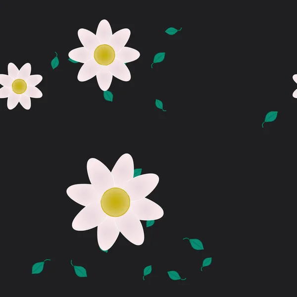 Composição Design Com Flores Simples Folhas Verdes Ilustração Vetorial — Vetor de Stock