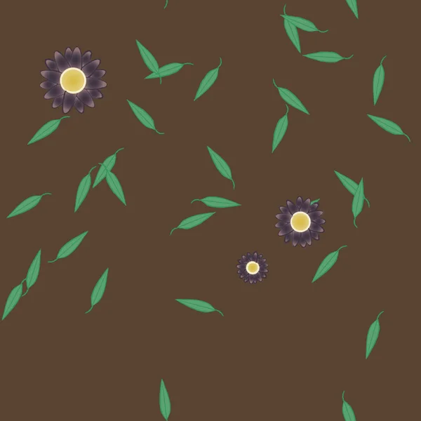 Plantilla Vector Con Flores Coloridas Simples Hojas Verdes — Archivo Imágenes Vectoriales