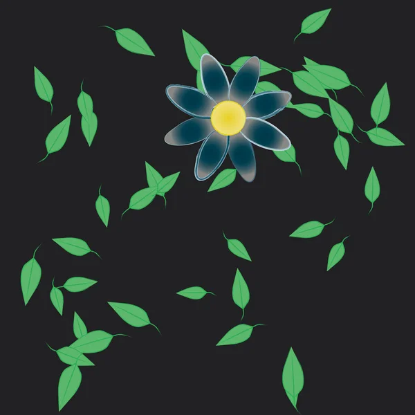 Composición Diseño Con Flores Simples Hojas Verdes Ilustración Vectorial — Vector de stock