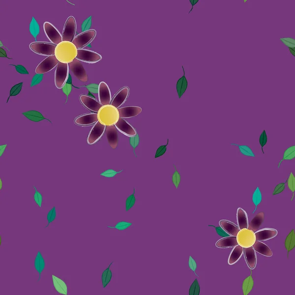 Flores Simples Con Hojas Verdes Composición Libre Ilustración Vectorial — Vector de stock