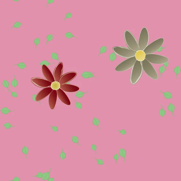 Hermosa Composición Con Flores Colores Simples Hojas Verdes Fondo Ilustración — Vector de stock