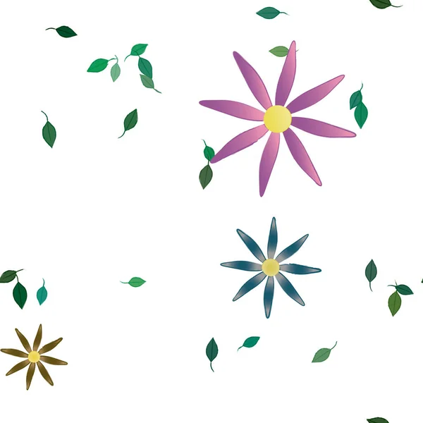 Composición Diseño Con Flores Simples Hojas Verdes Ilustración Vectorial — Vector de stock