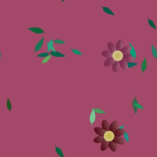 Composición Diseño Con Flores Simples Hojas Verdes Ilustración Vectorial — Vector de stock