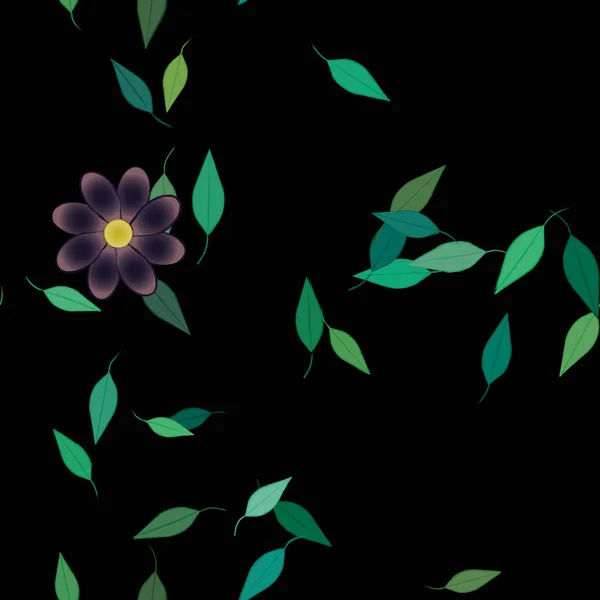 Flores Simples Con Hojas Verdes Composición Libre Ilustración Vectorial — Vector de stock