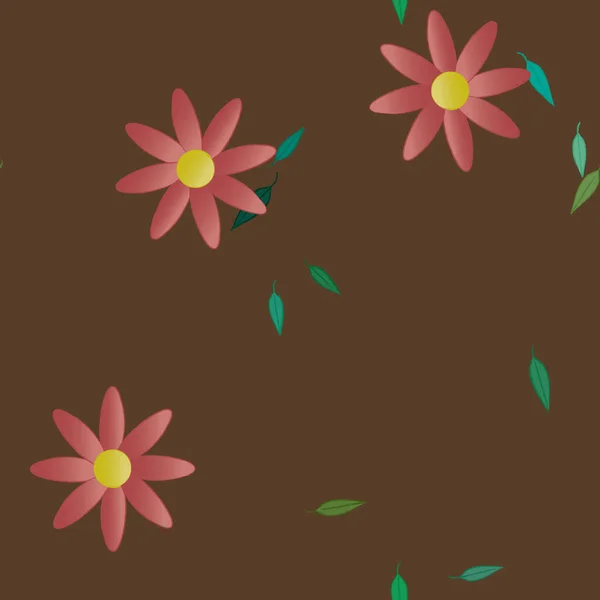 Plantilla Vector Con Flores Coloridas Simples Hojas Verdes — Vector de stock