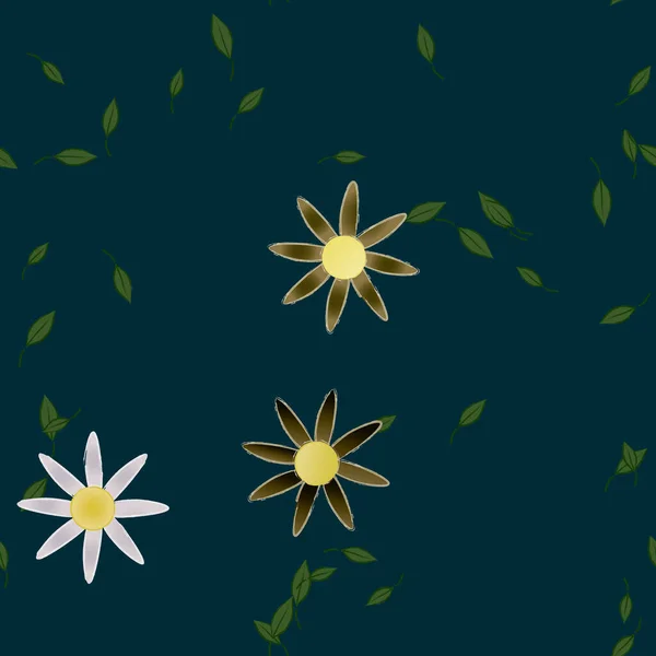 Flores Simples Con Hojas Verdes Composición Libre Ilustración Vectorial — Vector de stock