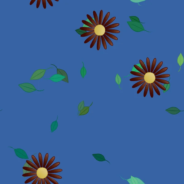 Modèle Vectoriel Avec Des Fleurs Colorées Simples Des Feuilles Vertes — Image vectorielle