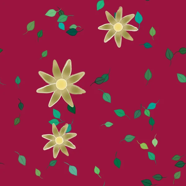 Fleurs Colorées Feuilles Vertes Arrière Plan Illustration Vectorielle — Image vectorielle