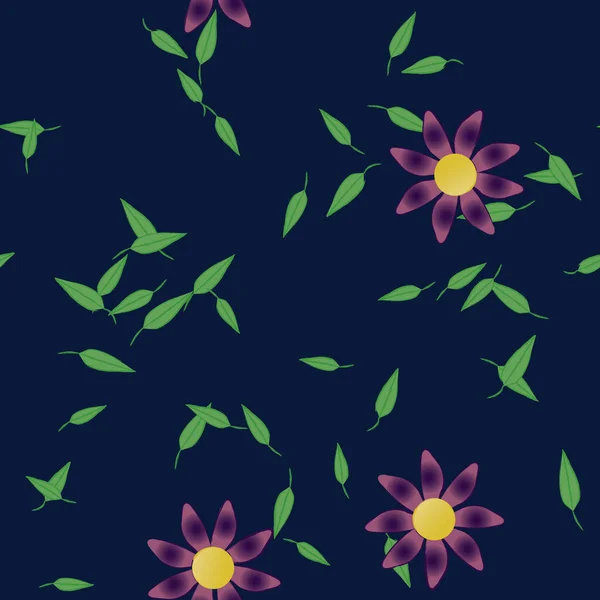 Plantilla Vector Con Flores Coloridas Simples Hojas Verdes — Archivo Imágenes Vectoriales