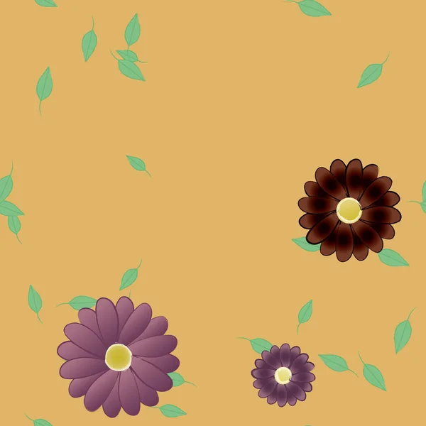 Modèle Vectoriel Avec Des Fleurs Colorées Simples Des Feuilles Vertes — Image vectorielle