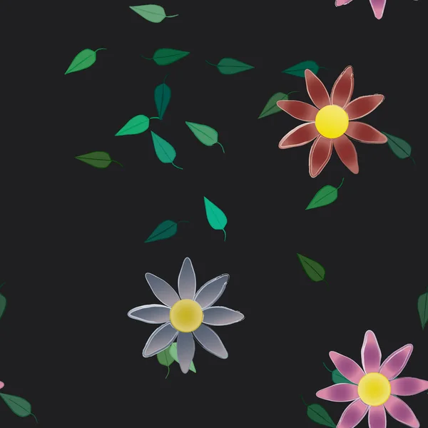 Composición Libre Con Flores Colores Simples Hojas Verdes Para Papel — Vector de stock