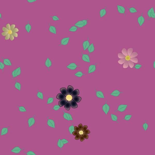 Composición Libre Con Flores Colores Simples Hojas Verdes Para Papel — Archivo Imágenes Vectoriales