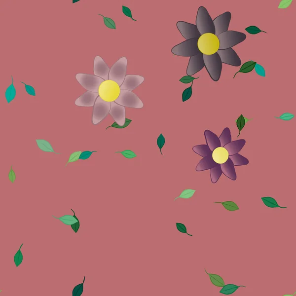 Composition Design Avec Fleurs Simples Feuilles Vertes Illustration Vectorielle — Image vectorielle