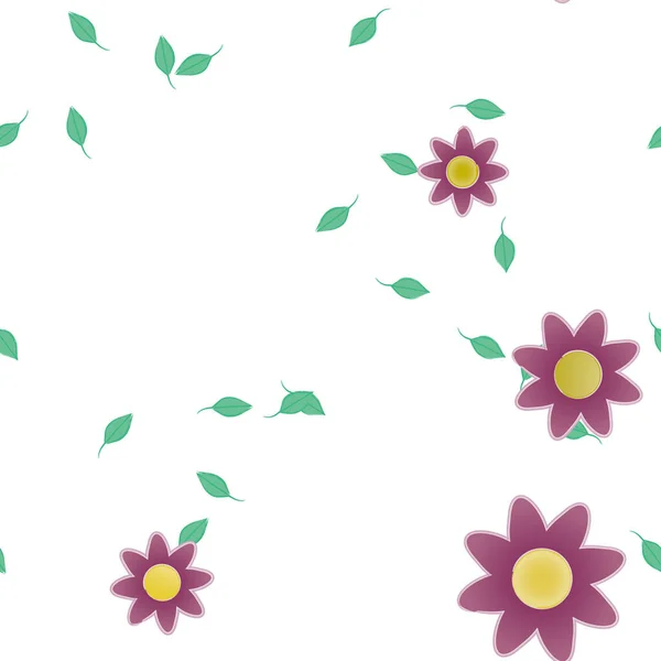 Plantilla Vector Con Flores Coloridas Simples Hojas Verdes — Vector de stock