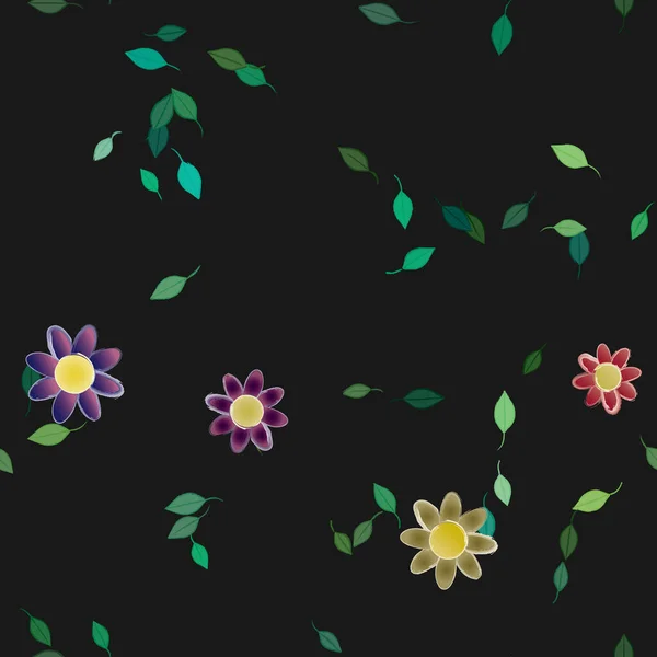 Hermosa Composición Con Flores Colores Simples Hojas Verdes Fondo Ilustración — Vector de stock