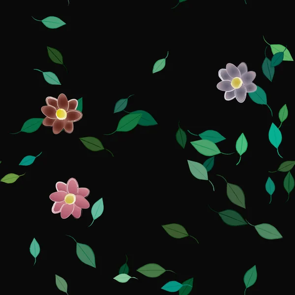 Flores Con Hojas Verdes Composición Libre Ilustración Vectorial — Vector de stock