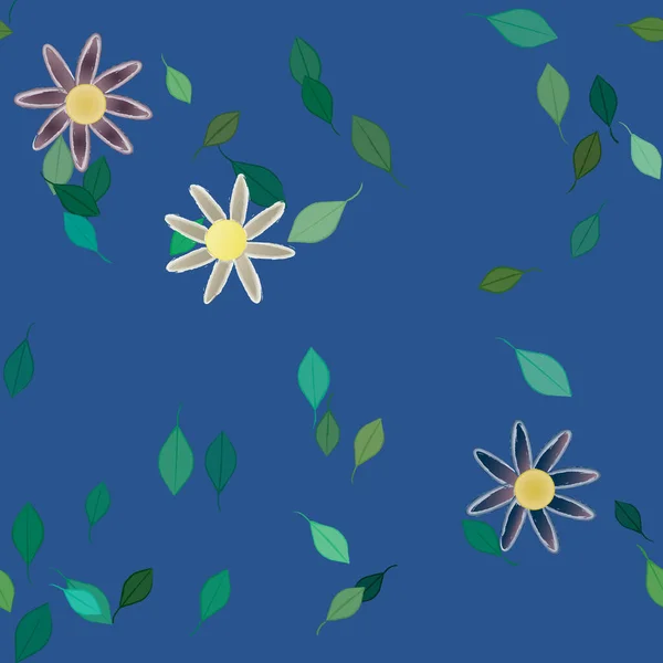 Modèle Vectoriel Avec Des Fleurs Colorées Simples Des Feuilles Vertes — Image vectorielle