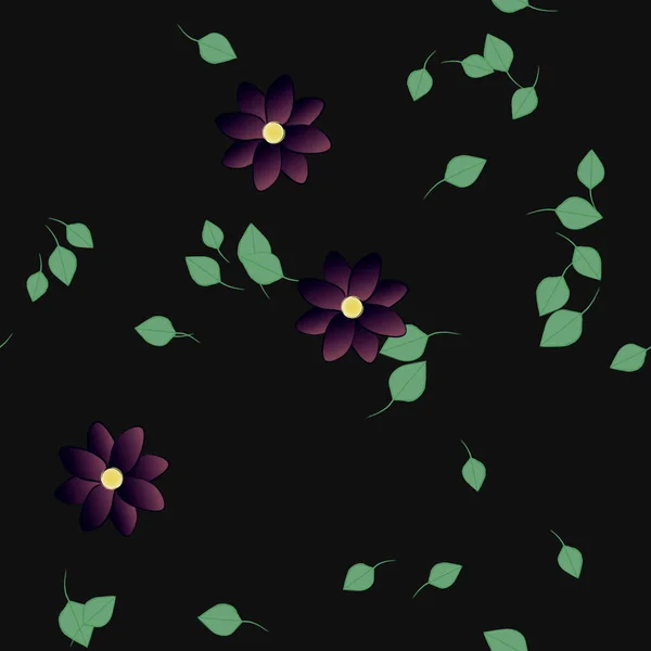 Composition Design Avec Fleurs Simples Feuilles Vertes Illustration Vectorielle — Image vectorielle