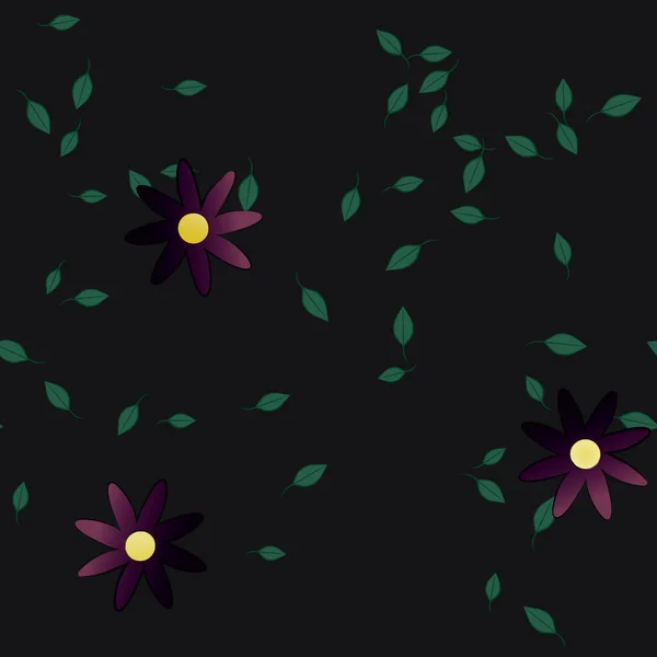 Hermosa Composición Con Flores Colores Simples Hojas Verdes Fondo Ilustración — Vector de stock