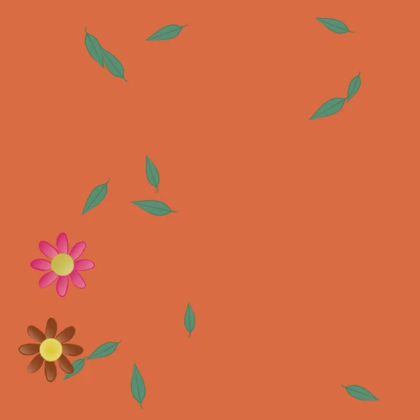 Composição Bonita Com Flores Coloridas Simples Folhas Verdes Fundo Ilustração — Vetor de Stock