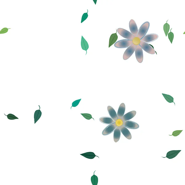 Flores Simples Con Hojas Verdes Composición Libre Ilustración Vectorial — Archivo Imágenes Vectoriales