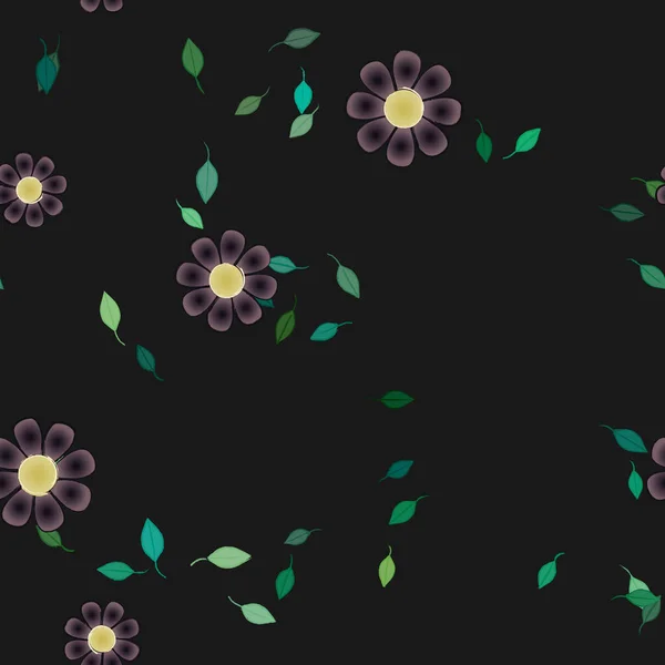 Modèle Vectoriel Avec Des Fleurs Colorées Simples Des Feuilles Vertes — Image vectorielle