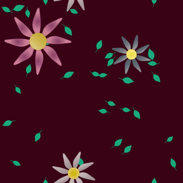 Composición Diseño Con Flores Simples Hojas Verdes Ilustración Vectorial — Archivo Imágenes Vectoriales