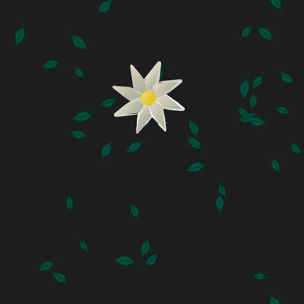 Flores Simples Con Hojas Verdes Composición Libre Ilustración Vectorial — Vector de stock