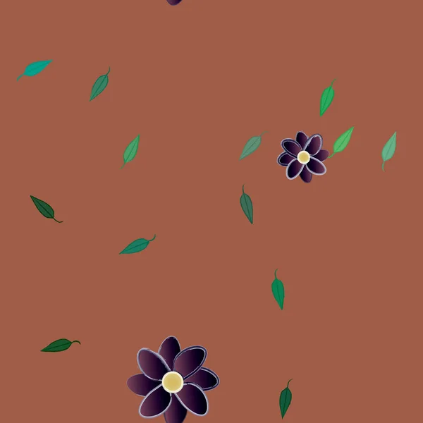 Composição Bonita Com Flores Coloridas Simples Folhas Verdes Fundo Ilustração — Vetor de Stock