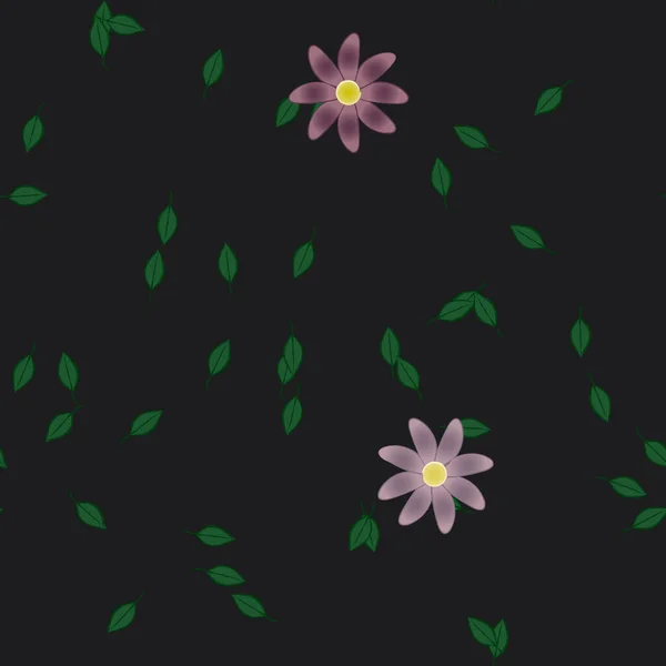 Composición Diseño Con Flores Simples Hojas Verdes Ilustración Vectorial — Vector de stock