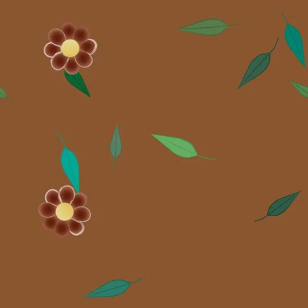 Flores Simples Con Hojas Verdes Composición Libre Ilustración Vectorial — Vector de stock