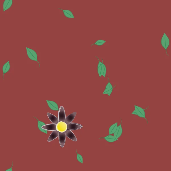 Modèle Vectoriel Avec Des Fleurs Colorées Simples Des Feuilles Vertes — Image vectorielle