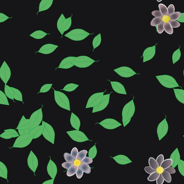 Composição Design Com Flores Simples Folhas Verdes Ilustração Vetorial — Vetor de Stock