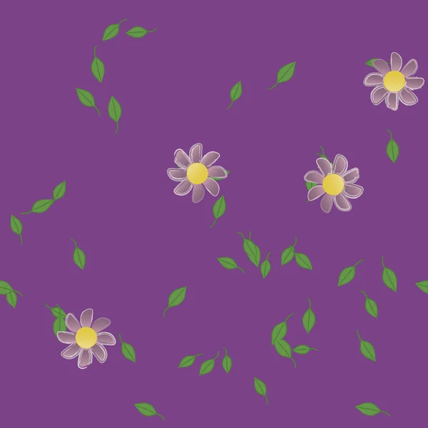 Modèle Vectoriel Avec Des Fleurs Colorées Simples Des Feuilles Vertes — Image vectorielle