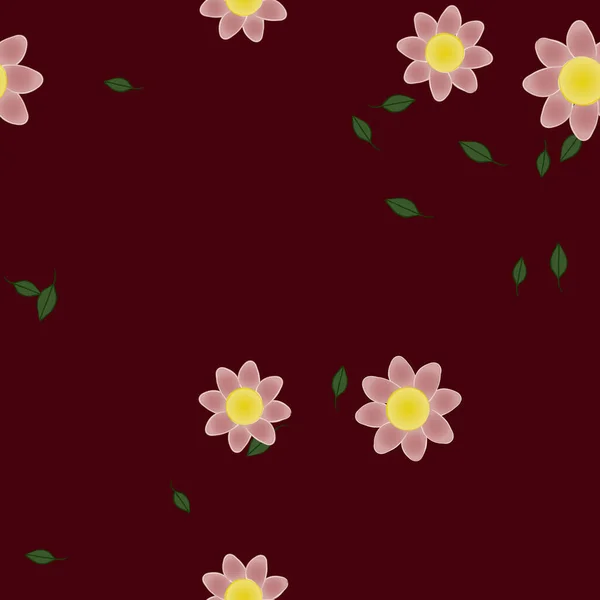 Flores Simples Con Hojas Verdes Composición Libre Ilustración Vectorial — Vector de stock