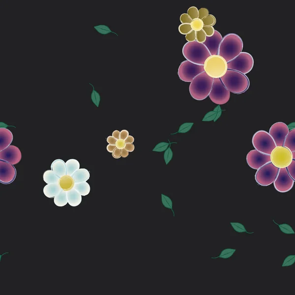 Plantilla Vector Con Flores Coloridas Simples Hojas Verdes — Archivo Imágenes Vectoriales