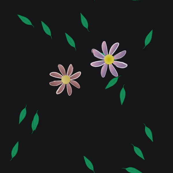 Composição Design Com Flores Simples Folhas Verdes Ilustração Vetorial — Vetor de Stock