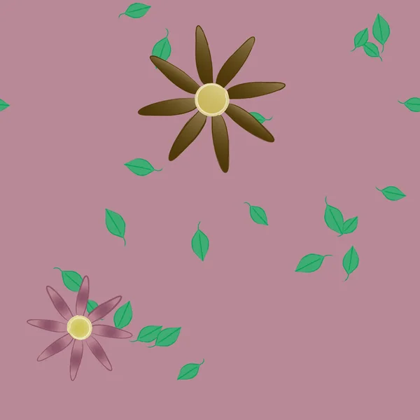 Composición Diseño Con Flores Simples Hojas Verdes Ilustración Vectorial — Archivo Imágenes Vectoriales